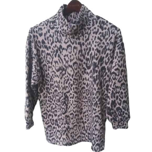 Leopard Animal Print Sweater - M -55% cotton Fleece lined- Cowl neck Lola Grace - Picture 1 of 10